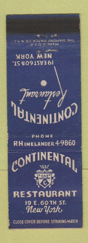 Matchbook Cover - Continental Restaurant New York City