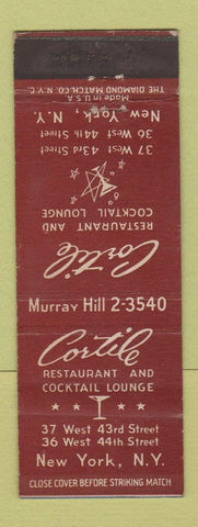 Matchbook Cover - Cortile Restaurant New York City