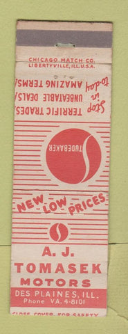 Matchbook Cover - AJ Tomasek Studebaker Des Plaines IL