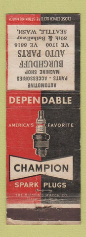 Matchbook Cover - Champion Spark Plugs Burghduff Auto Parts Seattle WA WEAR
