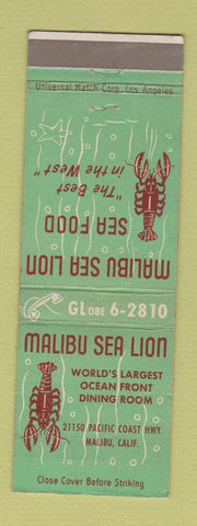 Matchbook Cover - Malibu Sea Lion Restaurant Malibu CA
