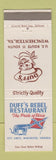 Matchbook Cover - Duff's Rebel Restaurant Winchester VA cannon