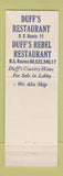 Matchbook Cover - Duff's Rebel Restaurant Winchester VA cannon