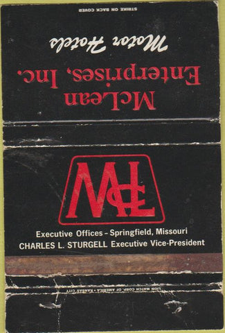 Matchbook Cover - McLean Enterprises Motor Hotels Howard Johnson WORN 40 Strike
