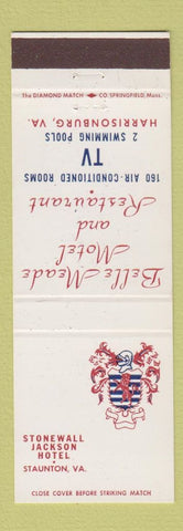 Matchbook Cover - Stonewall Jackson Hotel Staunton VA Belle Meade Harrisonville