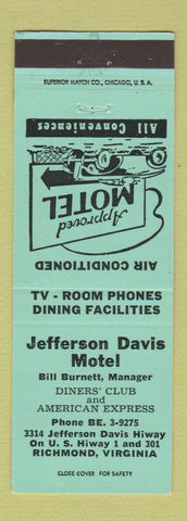 Matchbook Cover - Jefferson Davis Motel Richmond VA
