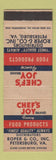 Matchbook Cover - Chef's Joy Food Products Petersburg VA Roper WEAR