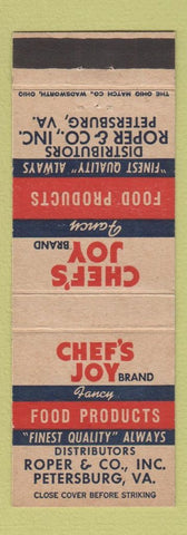 Matchbook Cover - Chef's Joy Food Products Petersburg VA Roper WEAR