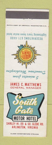 Matchbook Cover - South Gate Motor Hotel Arlington VA Quality Court