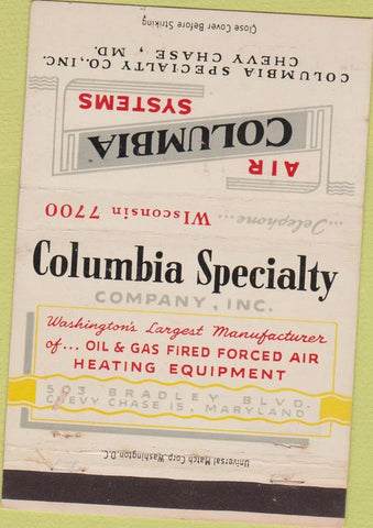 Matchbook Cover - Columbia Systems Chevy Chase MD heating 40 Strike