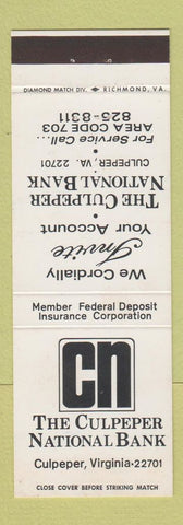 Matchbook Cover - Culpeper National Bank VA