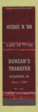Matchbook Cover - Duncan's Transfer Trucking Alexandria VA