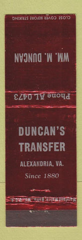 Matchbook Cover - Duncan's Transfer Trucking Alexandria VA