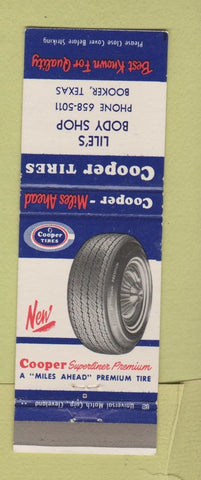 Matchbook Cover - Cooper Tires Lile's Body Shop Booker TX