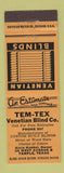 Matchbook Cover - Tem Tex Venetian Blinds Temple TX