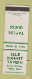 Matchbook Cover - Blue Bonnet Tavern Taylor TX Taylor Ducks