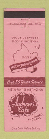 Matchbook Cover - Andrews Cafe Hillsboro TX