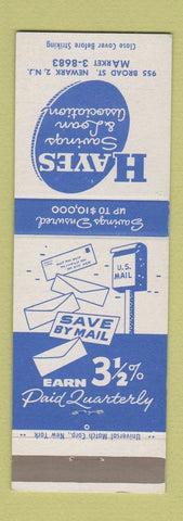 Matchbook Cover - Hayes Savings and Loan Newark NJ