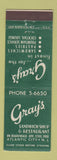 Matchbook Cover - Gray's Sandwich Shop Restaurant Atlantic City NJ