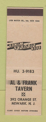 Matchbook Cover - Al & Frank Tavern Newark NJ