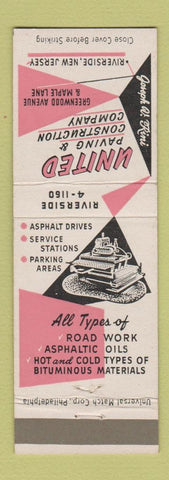 Matchbook Cover - United Paving Construction Riverside NJ