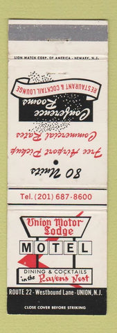 Matchbook Cover - Union Motor Lodge Motel Union NJ