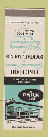 Matchbook Cover - Park Hotel Plainfield NJ
