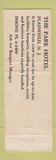 Matchbook Cover - Park Hotel Plainfield NJ