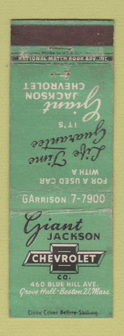 Matchbook Cover - Giant Jackson Chevrolet Boston MA WEAR