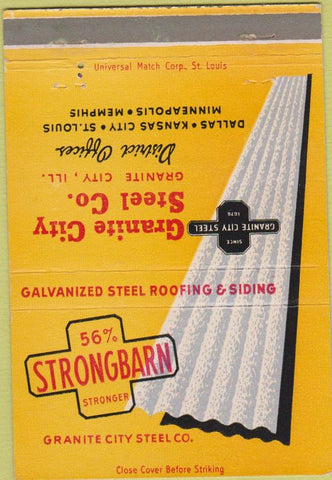 Matchbook Cover - Granite City Steel IL roofing siding 40 Strike