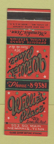 Matchbook Cover - Willie's Place Memphis TN restaurant