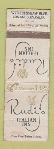 Matchbook Cover - Rudi's Italian Inn Los Angeles CA  WEAR