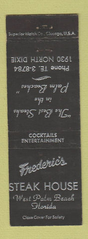 Matchbook Cover - Frederic's Steak House West Palm Beach FL
