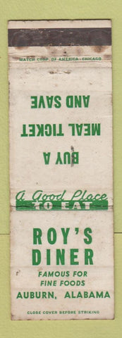 Matchbook Cover - Roy's Diner Auburn AL POOR
