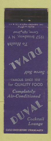 Matchbook Cover - Duval Cocktail Lounge New York City