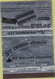 Matchbook Cover - S and E Carbide Drill Bushings Bridgeport MI 40 Strike