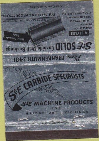 Matchbook Cover - S and E Carbide Drill Bushings Bridgeport MI 40 Strike