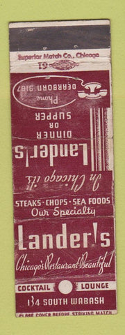 Matchbook Cover - Lander's Restaurant Chicago IL WORN