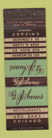 Matchbook Cover - GJ Annes Chicago IL Restaurants WORN