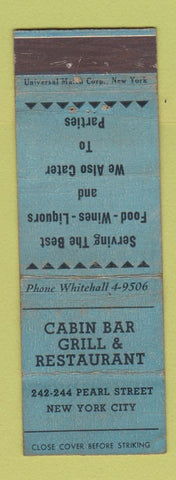Matchbook Cover - Cabin Bar Grill Restaurant New York City WORN