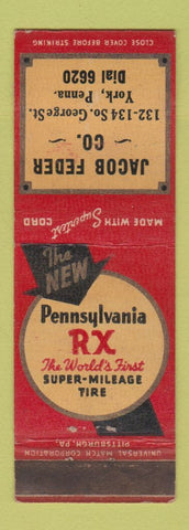 Matchbook Cover - Jacob Feder Pennsylvania RX Tires Yrok PA WORN