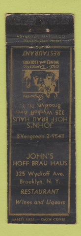 Matchbook Cover - John's Hof Brau Haus Brooklyn NY WORN