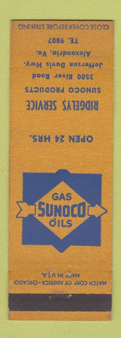 Matchbook Cover - Ridgelys Sunoco oil gas Alexandria VA WEAR
