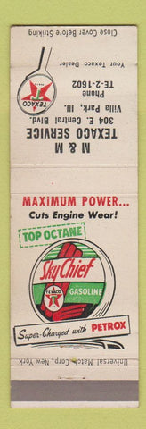 Matchbook Cover - M&M Texaco oil gas Villa Park IL Sky Chief