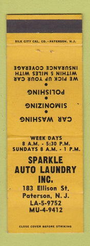 Matchbook Cover - Sparkle Auto Laundry Paterson NJ wash YELLOW WEAR