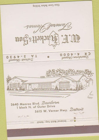 Matchbook Cover - WF Hackett Son Funeral Home Detroit MI 40 Strike