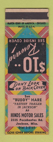 Matchbook Cover - Buddy Hare Hinds Motor Sales Jackson MS