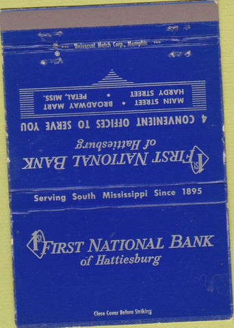 Matchbook Cover - First National Bank Hattiesburg MS 40 Strike
