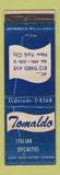 Matchbook Cover - Tomaldo Italian Restaurant New York City WORN
