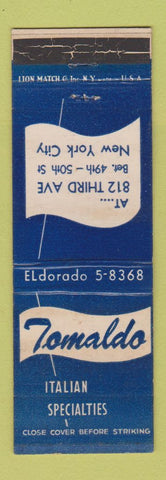 Matchbook Cover - Tomaldo Italian Restaurant New York City WORN